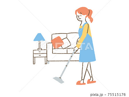 リビングでモップがけする女性03 75515176