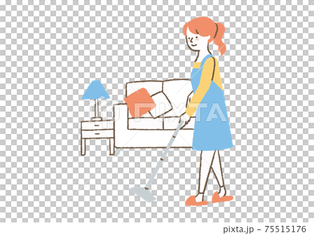 リビングでモップがけする女性03 75515176