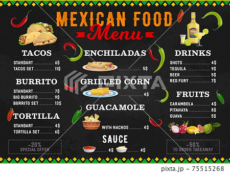 Mexican food menu, Mexico cuisine burritos, tacos Mexican food menu, Mexico cuisine burritos, tacos 75515268