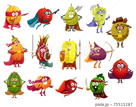 Cartoon fruits, superhero, pirate, cowboy, knight Cartoon fruits, superhero, pirate, cowboy, knight 75515287