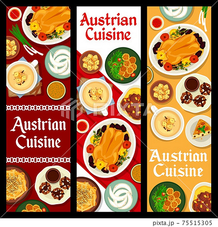 Austrian cuisine vector banners, food of Austria Austrian cuisine vector banners, food of Austria 75515305