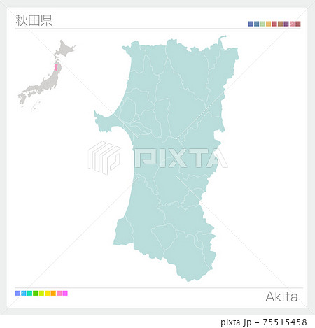 秋田県の地図 Akita 市町村 区分け のイラスト素材