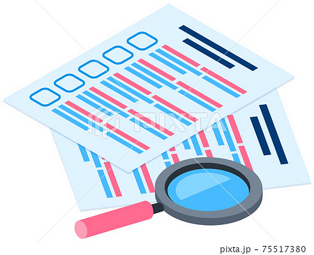 Blank survey checklist sheets. Education test, questionnaire, document under magnifying glass Blank survey checklist sheets. Education test, questionnaire, document under magnifying glass 75517380