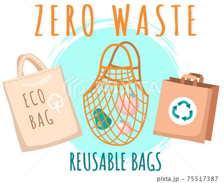 Fabric eco-friendly bag with products inside. Zero waste collection. Eco concept, no plastic Fabric eco-friendly bag with products inside. Zero waste collection. Eco concept, no plastic 75517387