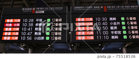 Jr品川駅東海道線電光掲示板の写真素材