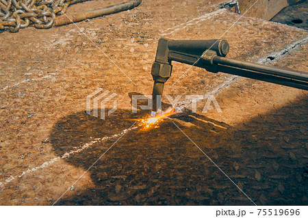 Checker Plate Cutting by Oxygen Acetylene Cutting Torch Technique in Vintage Tone 75519696