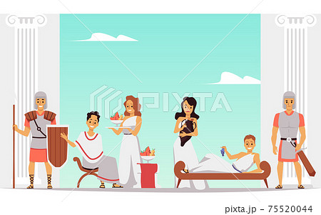 Cartoon people in Ancient Rome at leisure time. Roman royalty banner 75520044