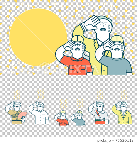 Summer_Illustration of sweating 3rd generation men and women Summer_Illustration of sweating 3rd generation men and women 75520112