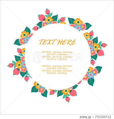 A wreath of bright spring flowers. Template for a greeting card. 75520712