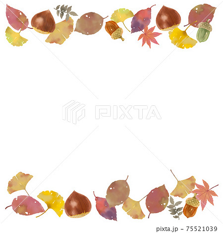 落ち葉と栗 秋のモチーフのイラストレーションのイラスト素材