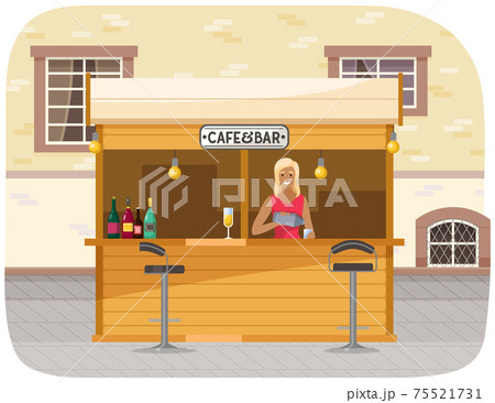 Drinking coffee and eating in street cafe. Friends meeting. Crowded outdoor restaurant or bar in city Drinking coffee and eating in street cafe. Friends meeting. Crowded outdoor restaurant or bar in city 75521731