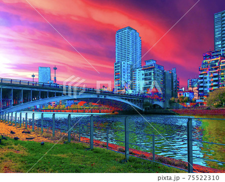 大阪の街並み ビビッドイラストのイラスト素材 大阪の街並み ビビッドイラストのイラスト素材