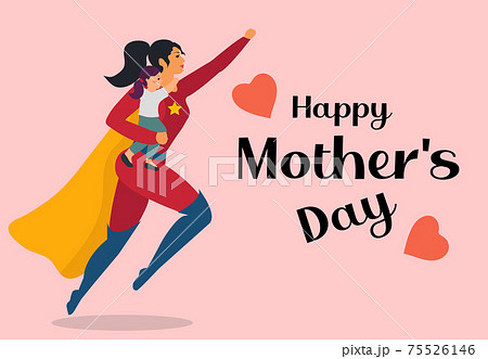 Super Mom With Her Daughter Superhero Woman のイラスト素材