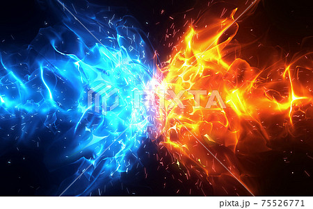 激突する青と赤の炎背景のイラスト素材