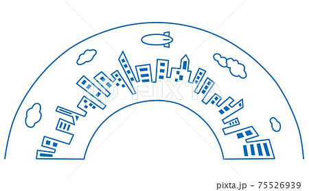 線で描いたアーチ型街並みのイラストのイラスト素材