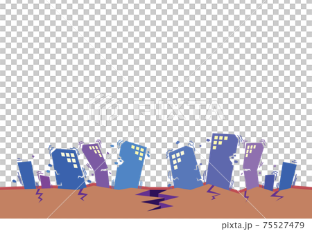 地震で揺れるビル群のイメージイラスト 75527479