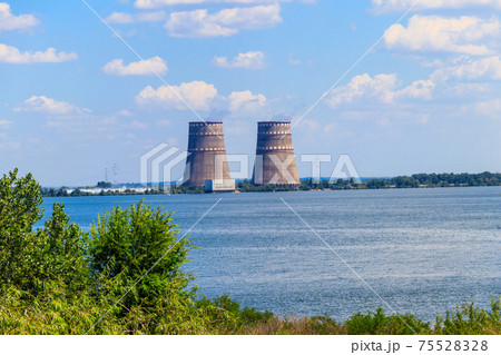Cooling towers of Zaporizhia Nuclear Power Station in Enerhodar, Ukraine Cooling towers of Zaporizhia Nuclear Power Station in Enerhodar, Ukraine 75528328