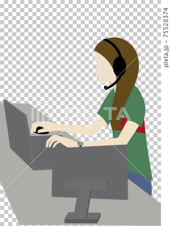 Eスポーツやゲーム実況 Youtuberなどに使えるインカムをつけてゲームをする女性のイラストのイラスト素材