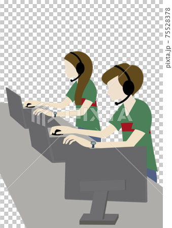 Eスポーツ大会 懇親会等で使える チームtシャツを着用した男女がゲーム対戦をしているイラストのイラスト素材