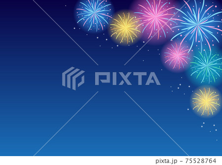 夏の夜空と花火のベクターイラストフレーム風景(背景) 夏の夜空と花火のベクターイラストフレーム風景(背景) 75528764