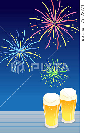 ビールと花火のベクターイラスト風景 背景 のイラスト素材