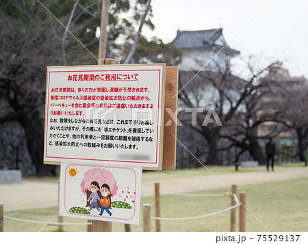 花見の新型コロナ注意看板 花見の新型コロナ注意看板 75529137