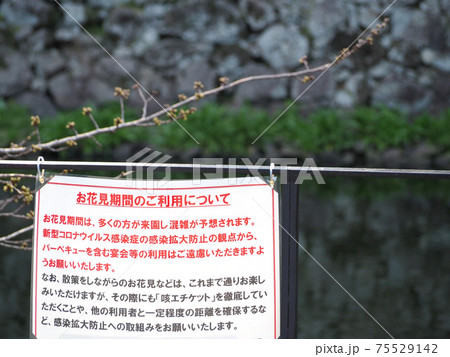 花見の新型コロナ注意看板 花見の新型コロナ注意看板 75529142