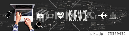Insurance concept with person using laptop Insurance concept with person using laptop 75529432