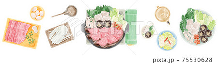 日本のすき焼き水彩風手書きイラスト 75530628