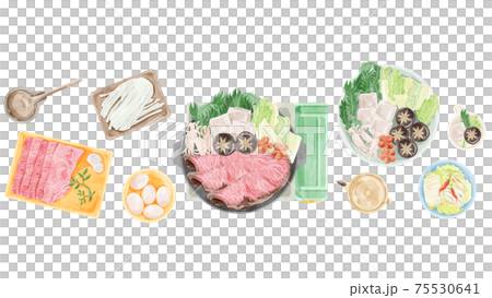 日本のすき焼き水彩風手書きイラスト 75530641
