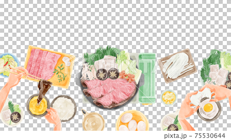 すき焼きパーティー食事風景水彩風イラストのイラスト素材