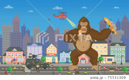 King Kong In Pixel Game Layout Design Gorilla のイラスト素材