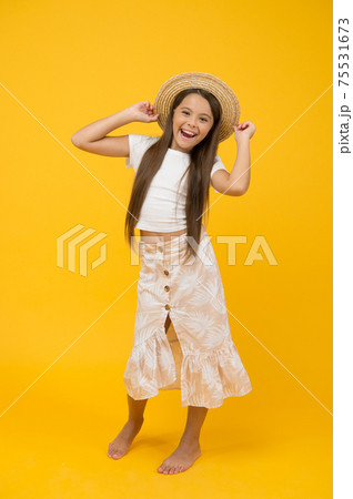 carefree and happy kid barefoot. summer beach fashion. carefree and happy kid barefoot. summer beach fashion. 75531673