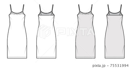 Chemise dress Sleepwear Pajama technical fashion illustration with knee length, lace, scoop neck cami trapeze silhouette Chemise dress Sleepwear Pajama technical fashion illustration with knee length, lace, scoop neck cami trapeze silhouette 75531994