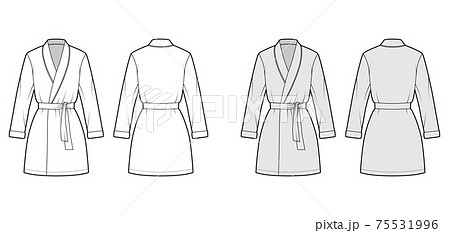 Bathrobe Dressing gown technical fashion illustration with wrap opening, mini length, oversized, tie, long sleeves Bathrobe Dressing gown technical fashion illustration with wrap opening, mini length, oversized, tie, long sleeves 75531996