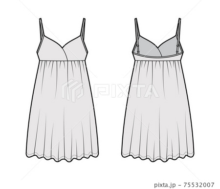 Babydoll dress Sleepwear Pajama technical fashion illustration with mini length, oversized, adjustable shoulder straps Babydoll dress Sleepwear Pajama technical fashion illustration with mini length, oversized, adjustable shoulder straps 75532007