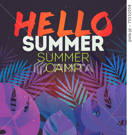 Hello Summer Holiday And Summer Camp Poster のイラスト素材