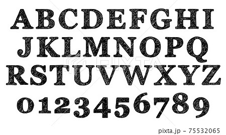 黒の記号や大文字アルファベットのセット（手書き風） 75532065