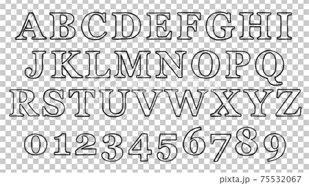 黒の記号や大文字アルファベットのセット（枠線） 75532067