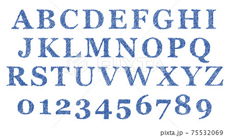 青の記号や大文字アルファベットのセット（かすれ） 75532069