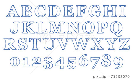 青の記号や大文字アルファベットのセット（枠線） 75532070