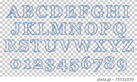 青の記号や大文字アルファベットのセット（枠線） 75532070