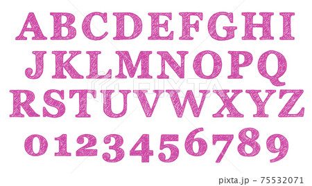 ピンクの記号や大文字アルファベットのセット（手書き風） 75532071