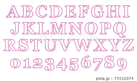 ピンクの記号や大文字アルファベットのセット（枠線） 75532074