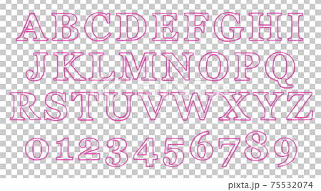 Set of pink symbols and uppercase alphabets (border) Set of pink symbols and uppercase alphabets (border) 75532074