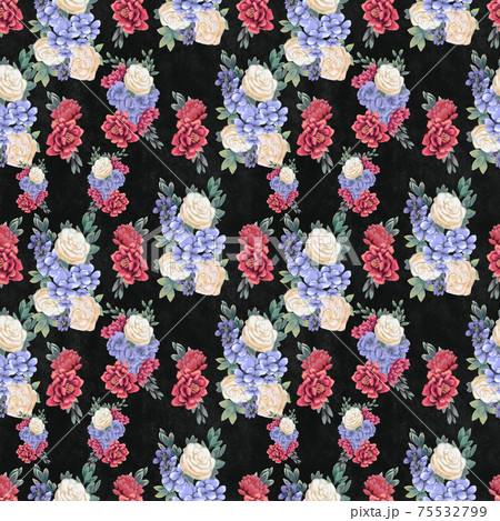 Watercolor floral seamless pattern. Hand painted flowers, greeting card template or wrapping paper 75532799