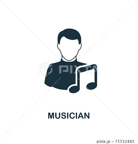 Musician icon. Monochrome style design from professions icon collection. UI. Pixel perfect simple pictogram musician icon. Web design, apps, software, print usage. 75532885