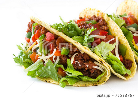Traditional Mexican tacos with meat and vegetables Traditional Mexican tacos with meat and vegetables 75533767
