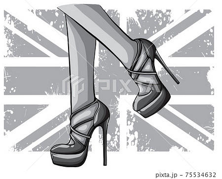 Vector girls in high heels. Fashion illustration. Female legs in shoes.  Cute design. Trendy picture in vogue style. Fashionable women. Stylish  ladies.