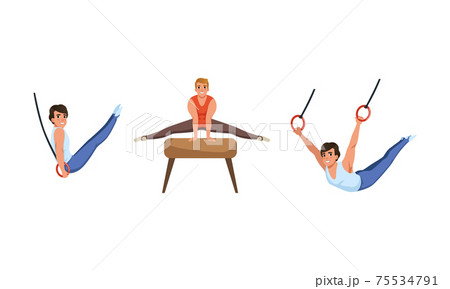 Young Guy Training on Different Gymnastics Apparatus Like Pommel Horse and Rings Vector Set Young Guy Training on Different Gymnastics Apparatus Like Pommel Horse and Rings Vector Set 75534791
